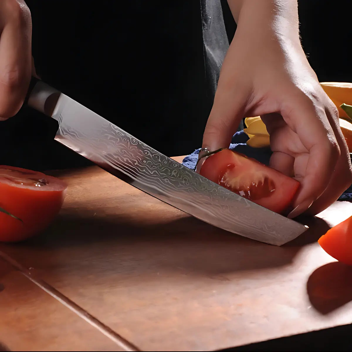 Couteau de Chef en Acier Damas - Bois de Forêt Vokitsu